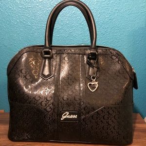 Black GUESS Signature G Monogram Handbag